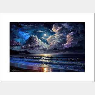 Abstract Coastal Night Posters and Art